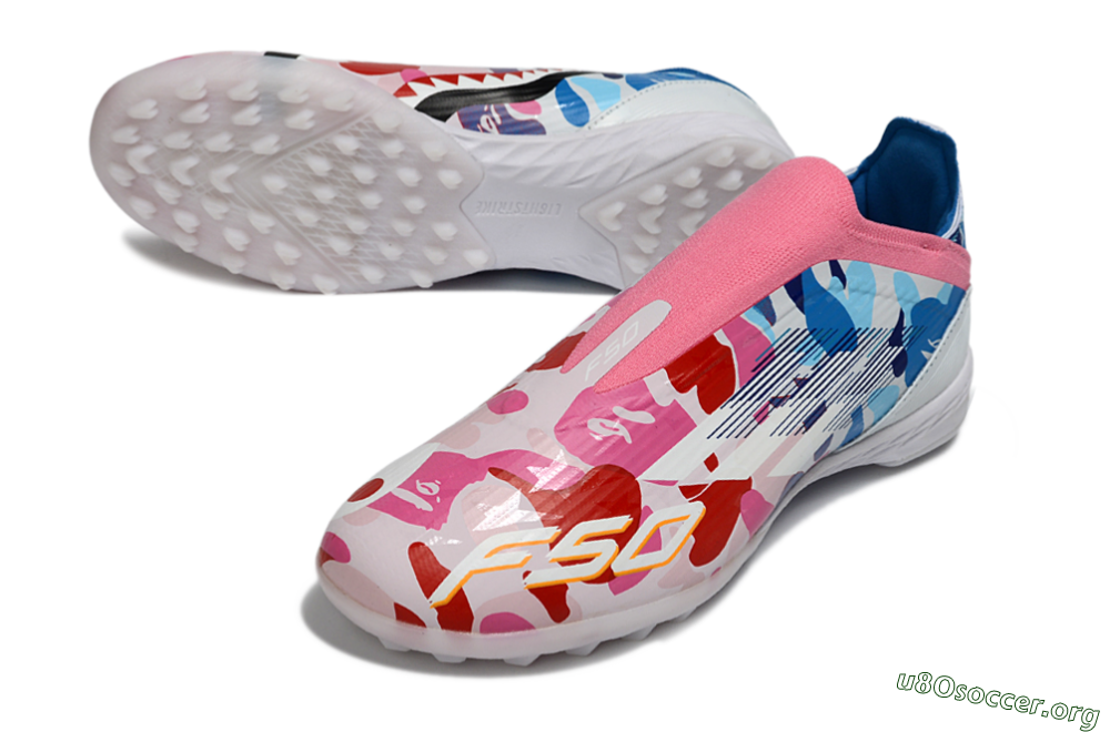 Adidas F50 Elite Laceless TF Football Shoes - Pink/Ocean Blue/Coral Pink 0