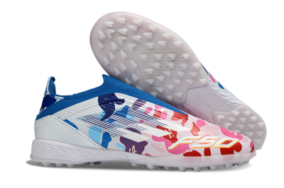 Adidas F50 Elite Laceless TF Football Shoes - Pink/Ocean Blue/Coral Pink