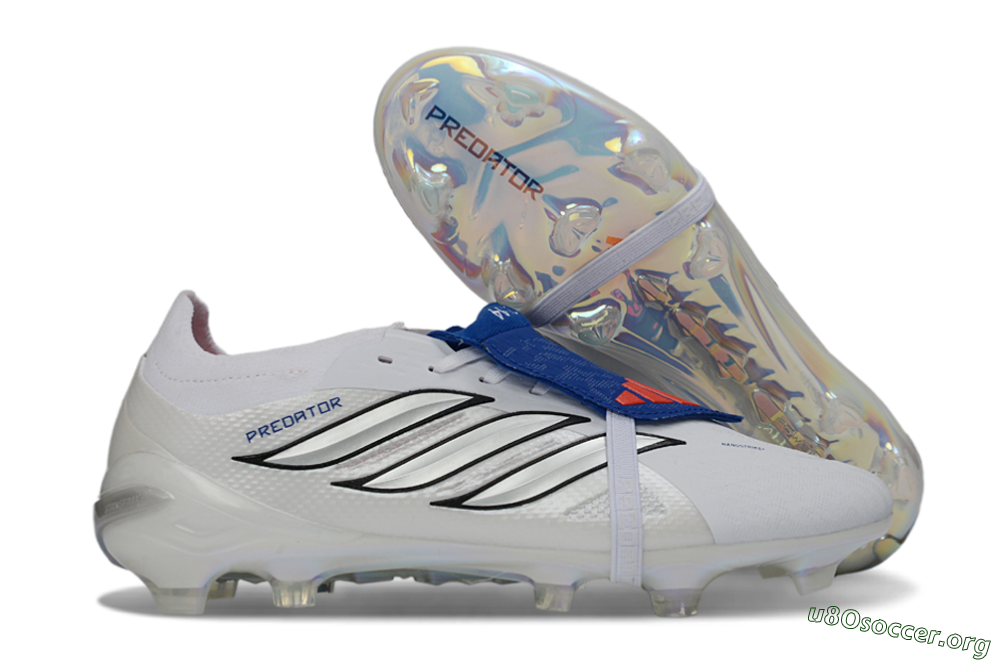 Adidas Predator 26 Elite Fold-Over Tongue FG Football Boots - White/Royal Blue/Metallic Silver 2