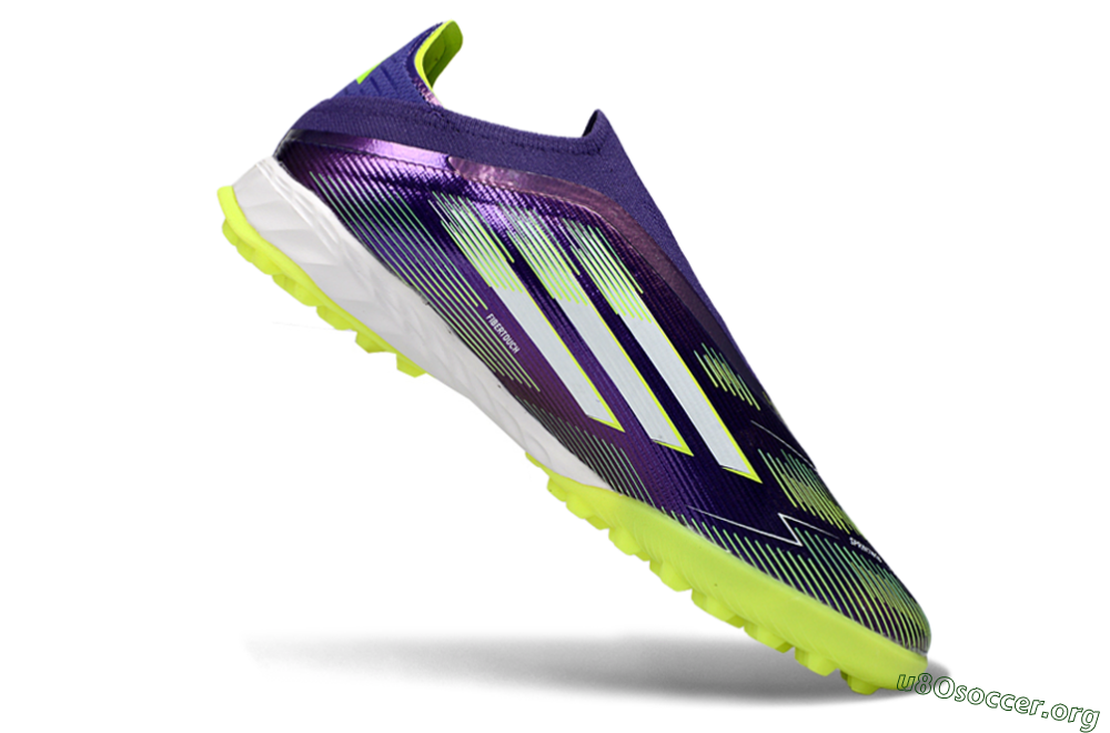 Adidas F50 Pro Laceless TF Football Shoes - Purple/Lime Green/White 4