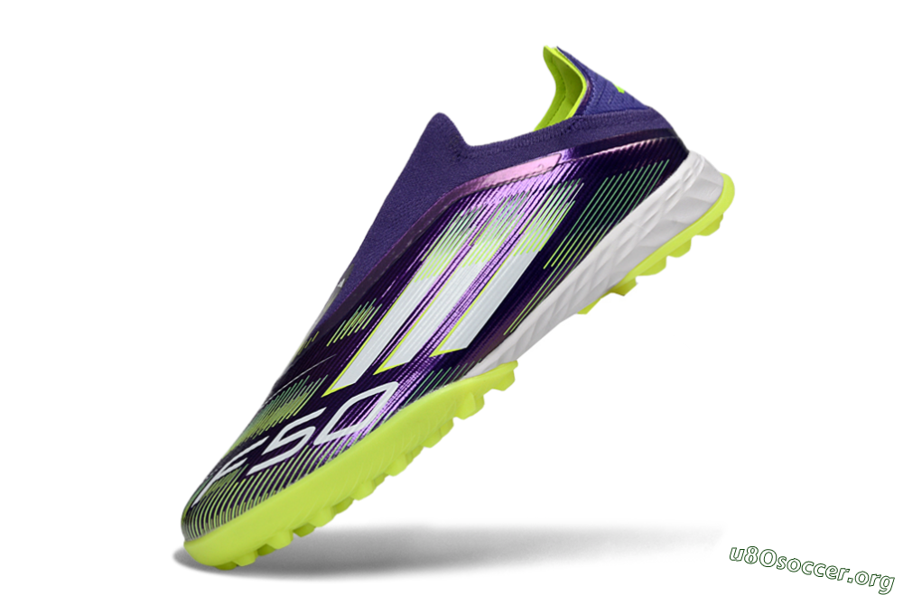 Adidas F50 Pro Laceless TF Football Shoes - Purple/Lime Green/White 5