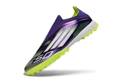 Adidas F50 Pro Laceless TF Football Shoes - Purple/Lime Green/White