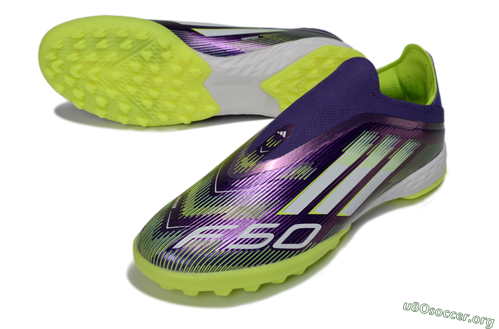 Adidas F50 Pro Laceless TF Football Shoes - Purple/Lime Green/White 0
