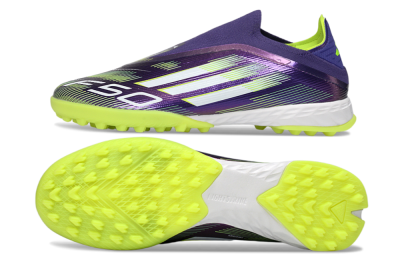 Adidas F50 Pro Laceless TF Football Shoes - Purple/Lime Green/White