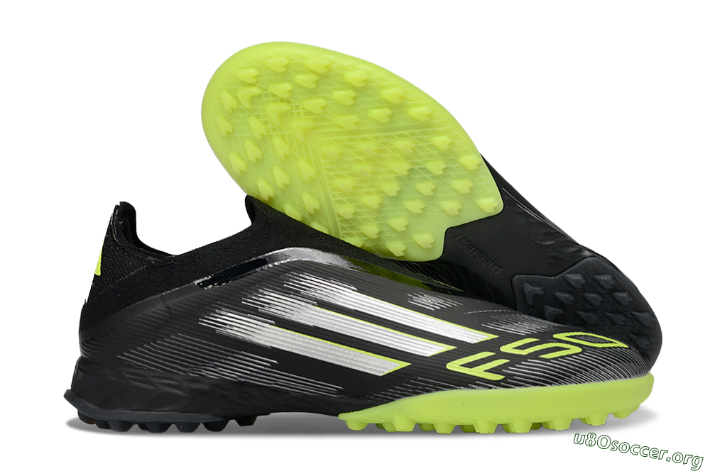 Adidas F50 Pro Laceless TF Football Shoes - Black/Electric Yellow/Neon Green 2
