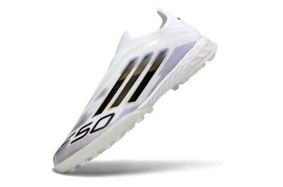 Adidas F50 Pro Laceless TF Football Shoes - White/Black/Gold