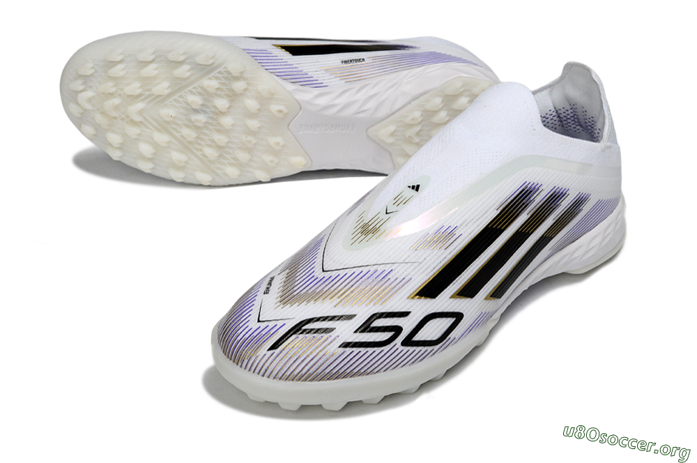 Adidas F50 Pro Laceless TF Football Shoes - White/Black/Gold 0