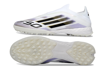 Adidas F50 Pro Laceless TF Football Shoes - White/Black/Gold