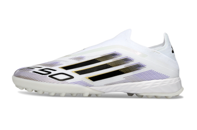 Adidas F50 Pro Laceless TF Football Shoes - White/Black/Gold