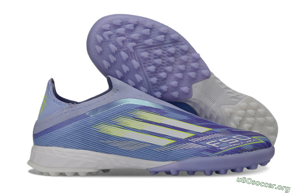 Adidas F50 Pro Laceless TF Football Shoes - Purple/Vibrant Lilac/Neon Yellow 2