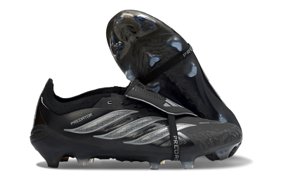 Adidas Predator 26 Elite Fold-Over Tongue FG Football Boots - Black/Graphite Gray/Metallic Silver
