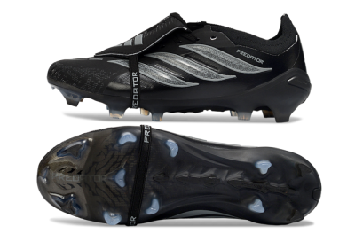 Adidas Predator 26 Elite Fold-Over Tongue FG Football Boots - Black/Graphite Gray/Metallic Silver