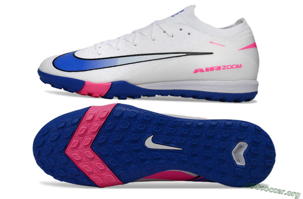 Nike Air Zoom Mercurial Vapor 16 Elite TF Football Shoes - White/Electric Blue/Pink Flash 1