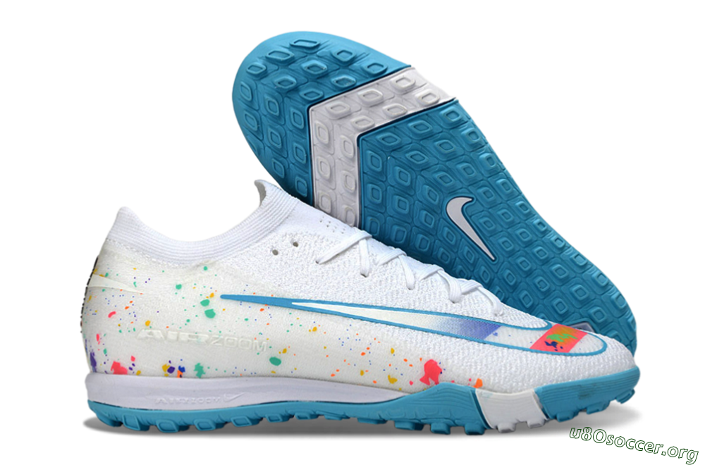 Nike Air Zoom Mercurial Vapor 16 Elite TF Football Shoes - White/Crystal Blue/Splattered Pastel 2