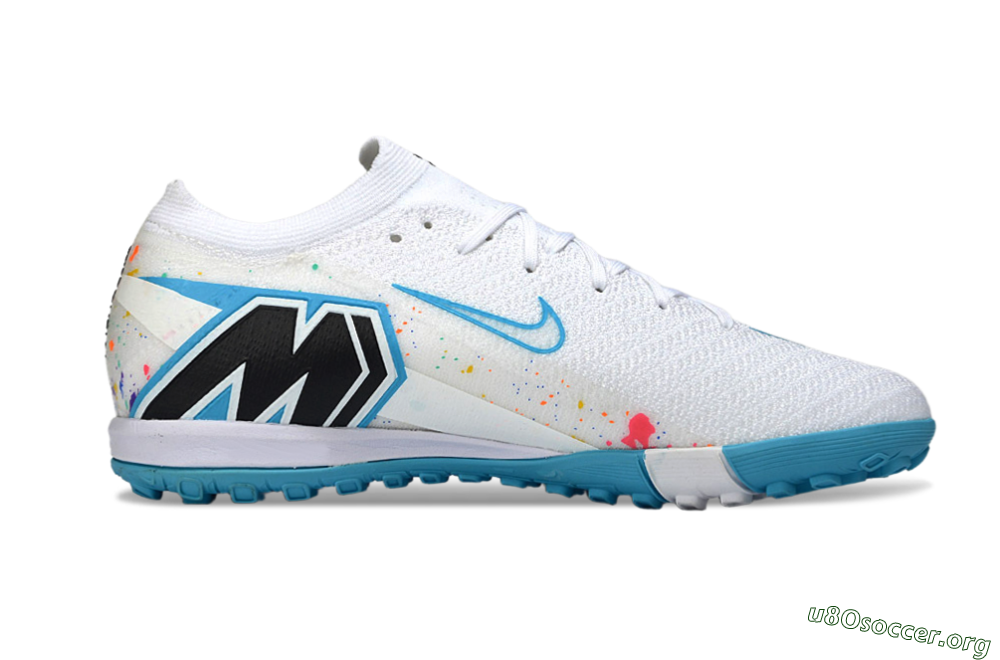 Nike Air Zoom Mercurial Vapor 16 Elite TF Football Shoes - White/Crystal Blue/Splattered Pastel 7