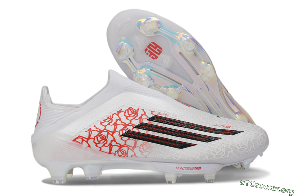 Adidas F50+ Elite Lightstrike Pro Laceless FG Football Boots - White/Crimson Red/Black 2