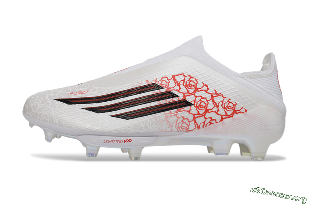 Adidas F50+ Elite Lightstrike Pro Laceless FG Football Boots - White/Crimson Red/Black 3
