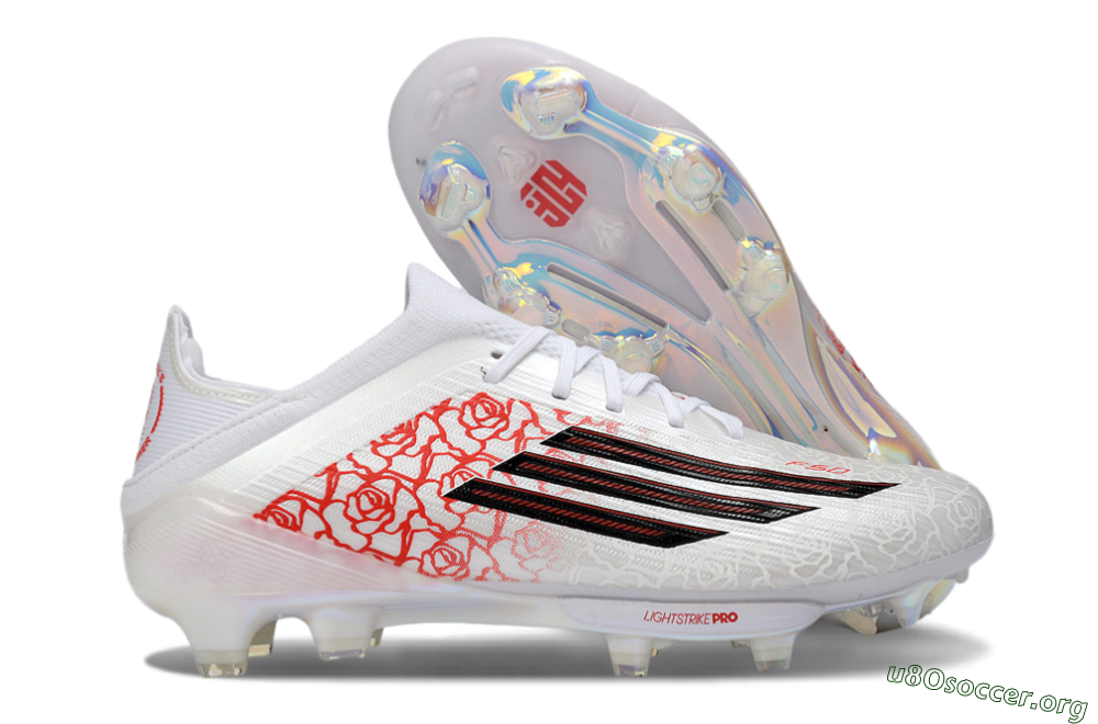 Adidas F50 Elite Lightstrike Pro FG Football Boots - White/Crimson Red/Black 2