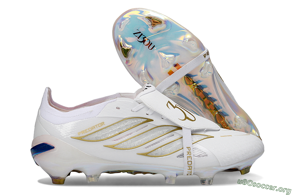Adidas Predator 26 Elite Fold-Over Tongue FG Football Boots - White/Gold/Iridescent 2