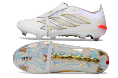 Adidas Predator 26 Elite Fold-Over Tongue FG Football Boots - White/Gold/Iridescent