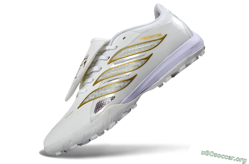 Adidas Predator 26 Elite Fold-Over Tongue TF Football Shoes - White/Gold Metallic/Light Purple 5