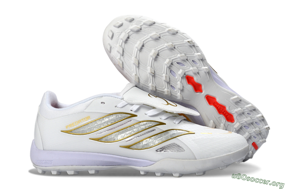 Adidas Predator 26 Elite Fold-Over Tongue TF Football Shoes - White/Gold Metallic/Light Purple 2