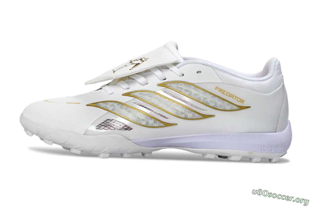 Adidas Predator 26 Elite Fold-Over Tongue TF Football Shoes - White/Gold Metallic/Light Purple 3