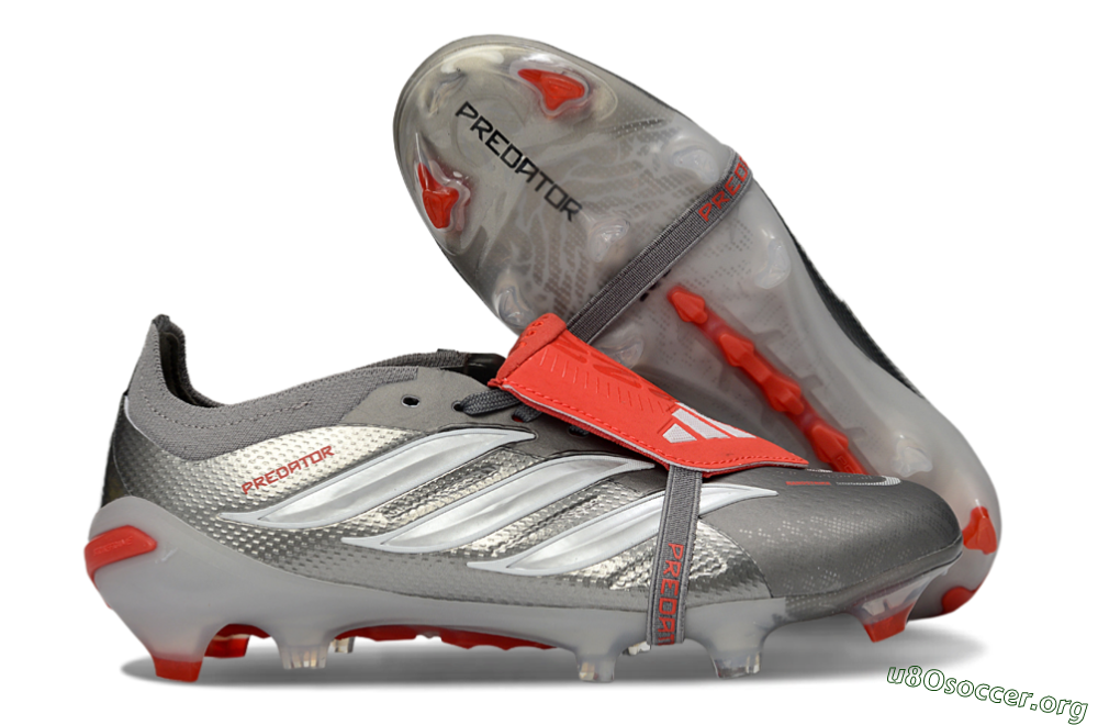 Adidas Predator 26 Elite Fold-Over Tongue FG Football Boots - Gray/Vibrant Red/Steel Gray 2