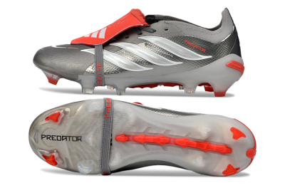 Adidas Predator 26 Elite Fold-Over Tongue FG Football Boots - Gray/Vibrant Red/Steel Gray