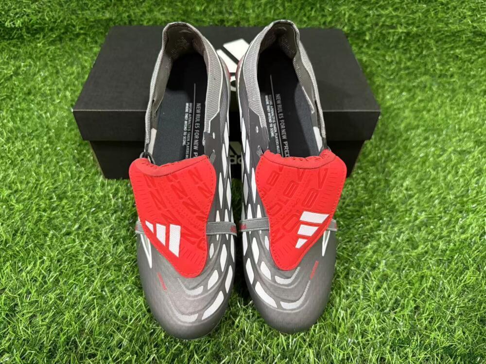 Adidas Predator 26 Elite Fold-Over Tongue FG Football Boots - Gray/Vibrant Red/Steel Gray