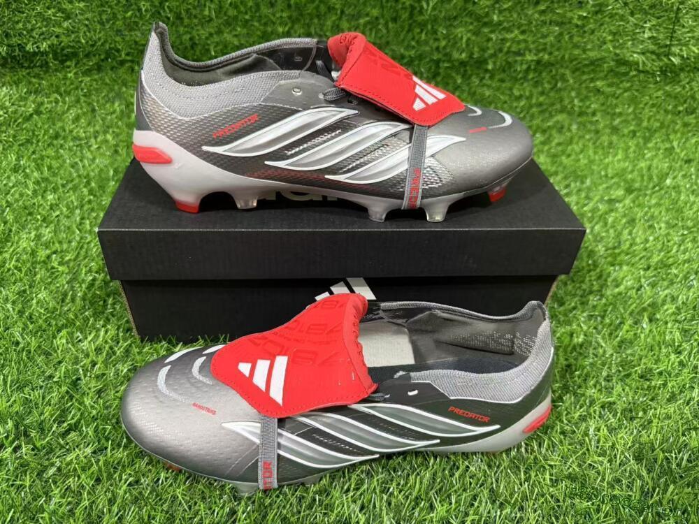 Adidas Predator 26 Elite Fold-Over Tongue FG Football Boots - Gray/Vibrant Red/Steel Gray
