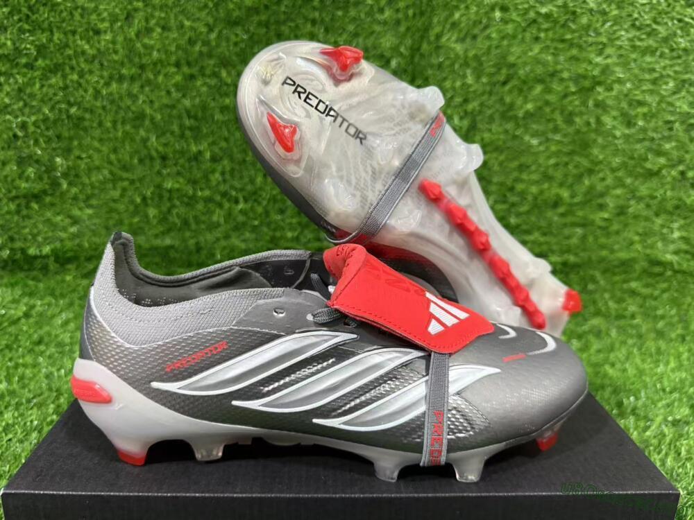 Adidas Predator 26 Elite Fold-Over Tongue FG Football Boots - Gray/Vibrant Red/Steel Gray