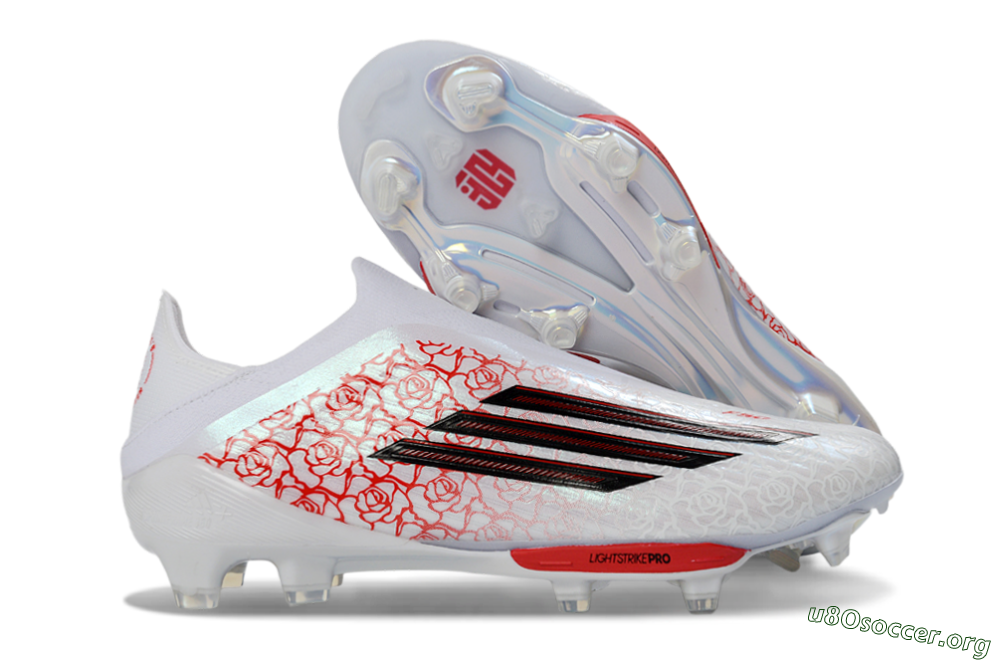 Adidas F50+ Elite Lightstrike Pro Laceless FG Football Boots - White/Rose Red/Black 2