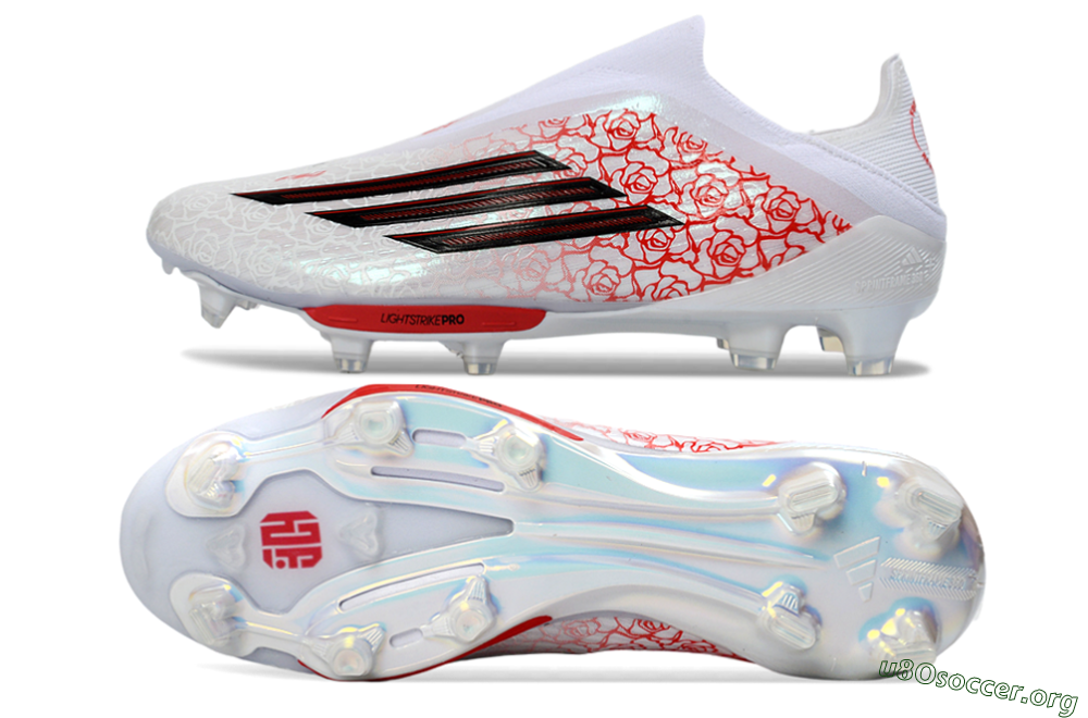 Adidas F50+ Elite Lightstrike Pro Laceless FG Football Boots - White/Rose Red/Black 1