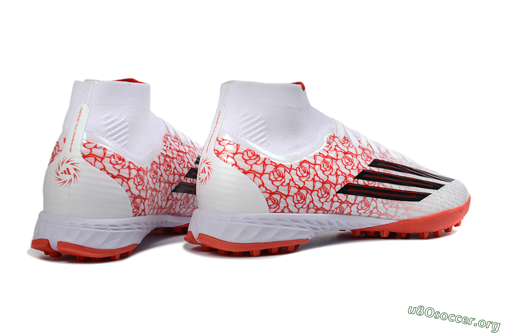 Adidas F50 Elite Mid TF Football Shoes - White/Coral Orange/Black 6