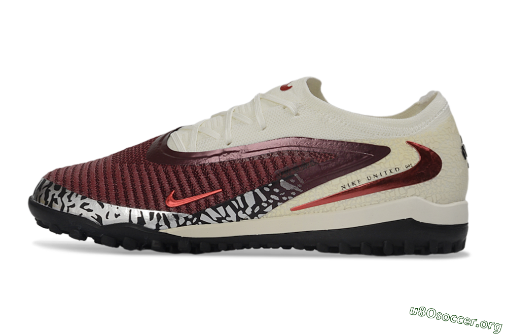 Nike Phantom 6 Elite Low TF Football Shoes - Maroon/Crimson Red/Classic White 3