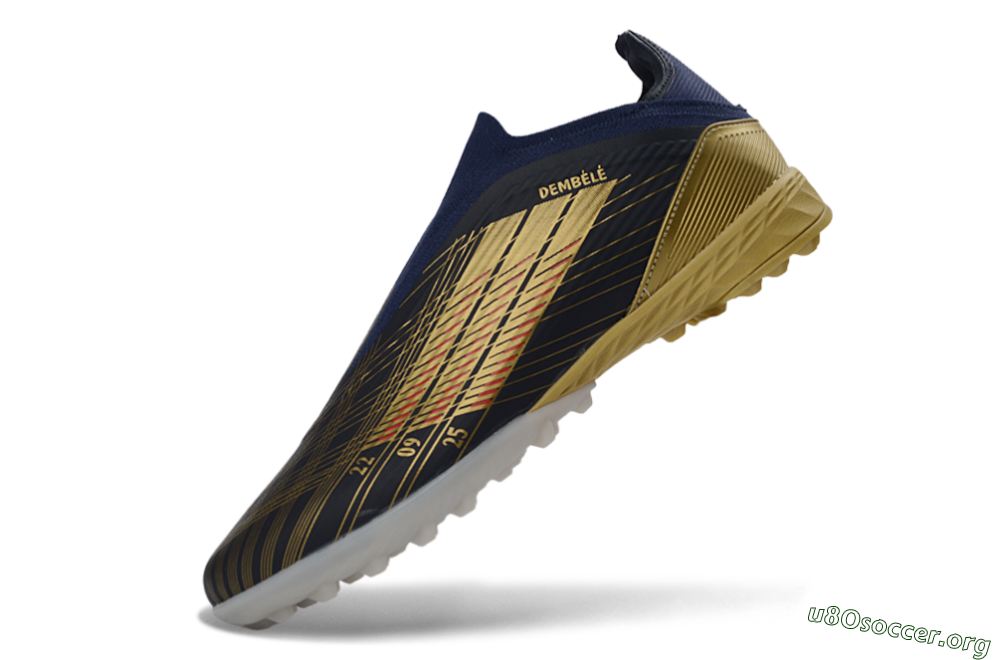 Dembélé x Adidas F50 Elite Laceless TF Football Shoes - Navy/Gold/Red 6