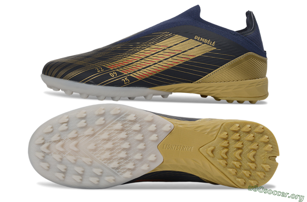 Dembélé x Adidas F50 Elite Laceless TF Football Shoes - Navy/Gold/Red 1