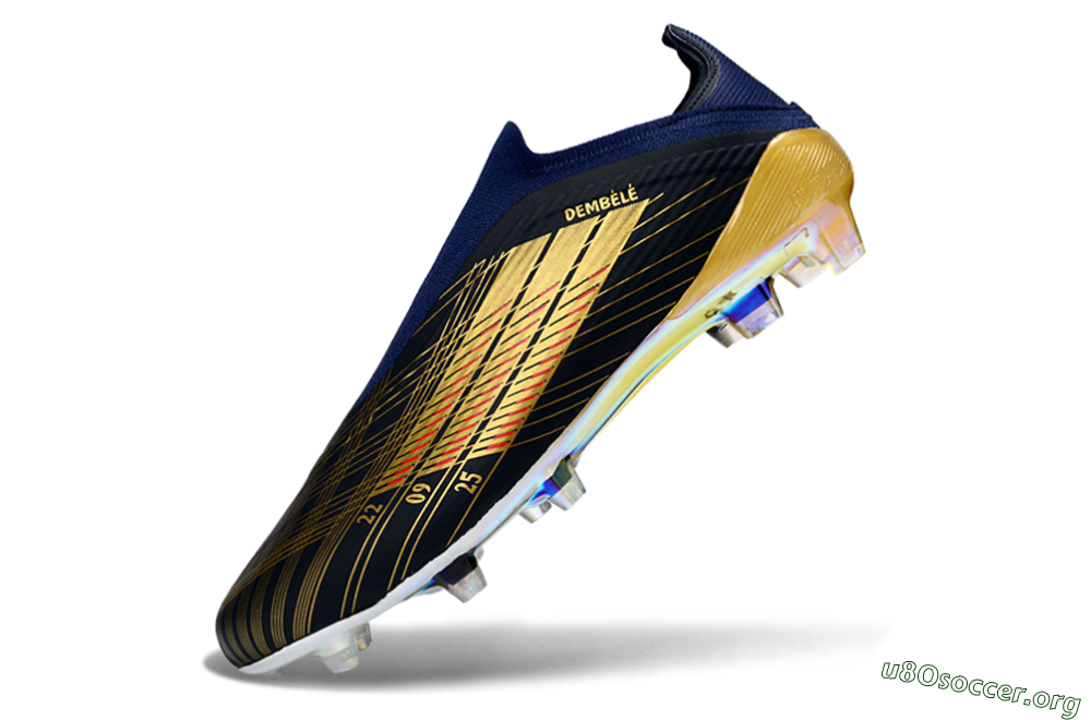 Dembélé x Adidas F50 Elite Laceless FG Football Boots - Navy/Gold/Red 6