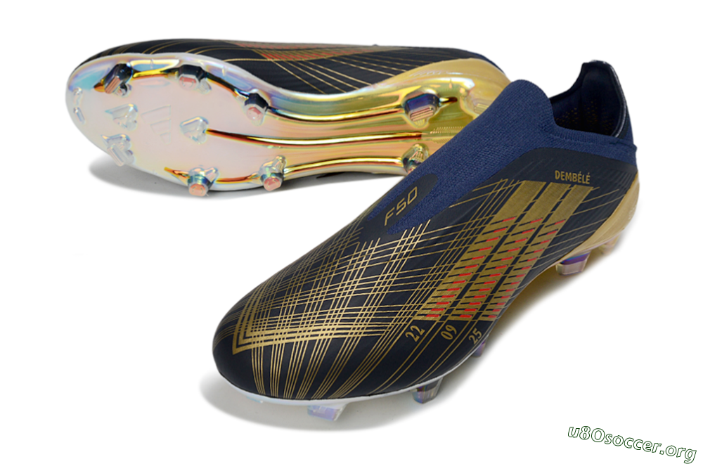 Dembélé x Adidas F50 Elite Laceless FG Football Boots - Navy/Gold/Red 0