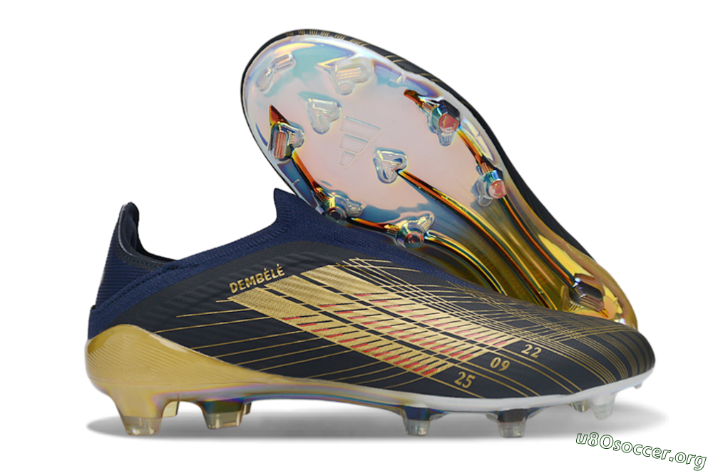 Dembélé x Adidas F50 Elite Laceless FG Football Boots - Navy/Gold/Red 2