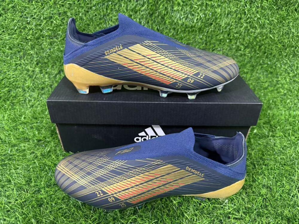 Dembélé x Adidas F50 Elite Laceless FG Football Boots - Navy/Gold/Red