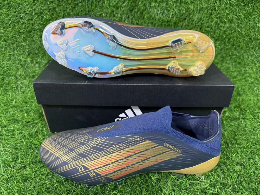 Dembélé x Adidas F50 Elite Laceless FG Football Boots - Navy/Gold/Red