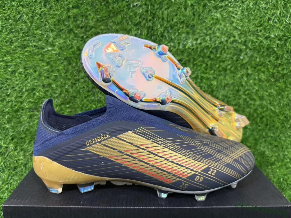 Dembélé x Adidas F50 Elite Laceless FG Football Boots - Navy/Gold/Red