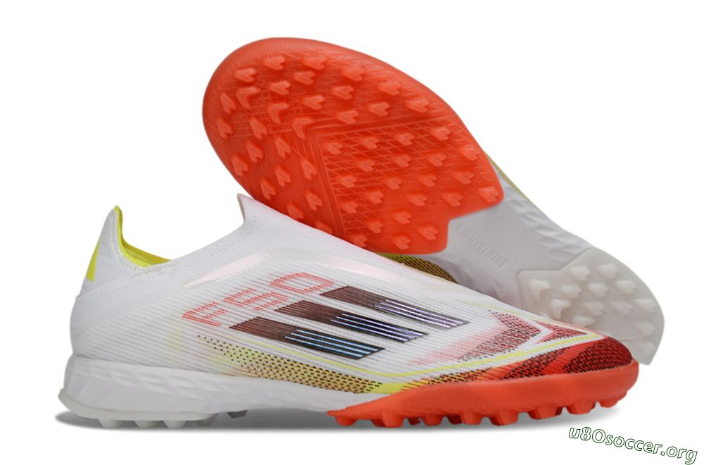 Adidas F50 Pro Laceless TF Football Shoes - White/Vibrant Orange/Sunny Yellow 2