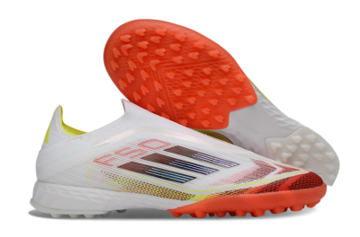 Adidas F50 Pro Laceless TF Football Shoes - White/Vibrant Orange/Sunny Yellow