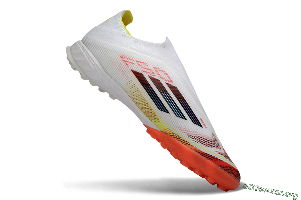 Adidas F50 Pro Laceless TF Football Shoes - White/Vibrant Orange/Sunny Yellow 4