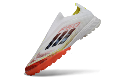 Adidas F50 Pro Laceless TF Football Shoes - White/Vibrant Orange/Sunny Yellow