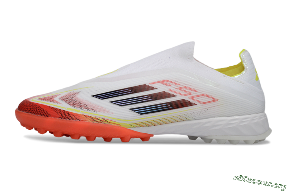 Adidas F50 Pro Laceless TF Football Shoes - White/Vibrant Orange/Sunny Yellow 3