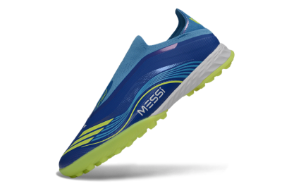 Messi x Adidas F50 Pro Laceless TF Football Shoes - Blue/Lime Green/Light Blue
